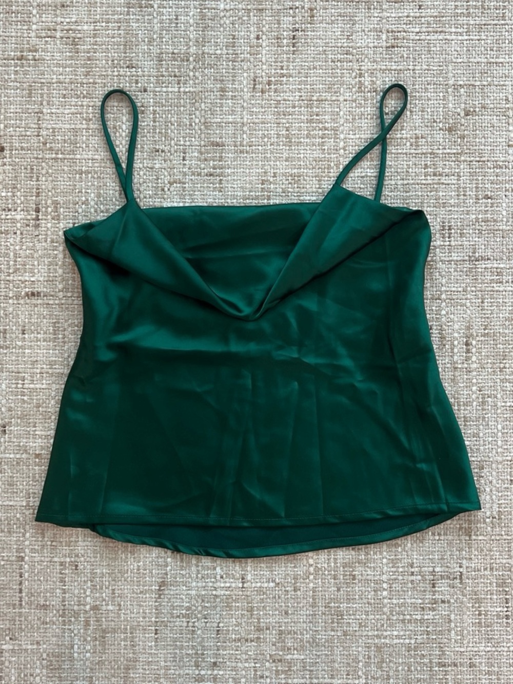Princess Polly Satin Cowl Neck Spaghetti Strap Tank Top - Emerald Green